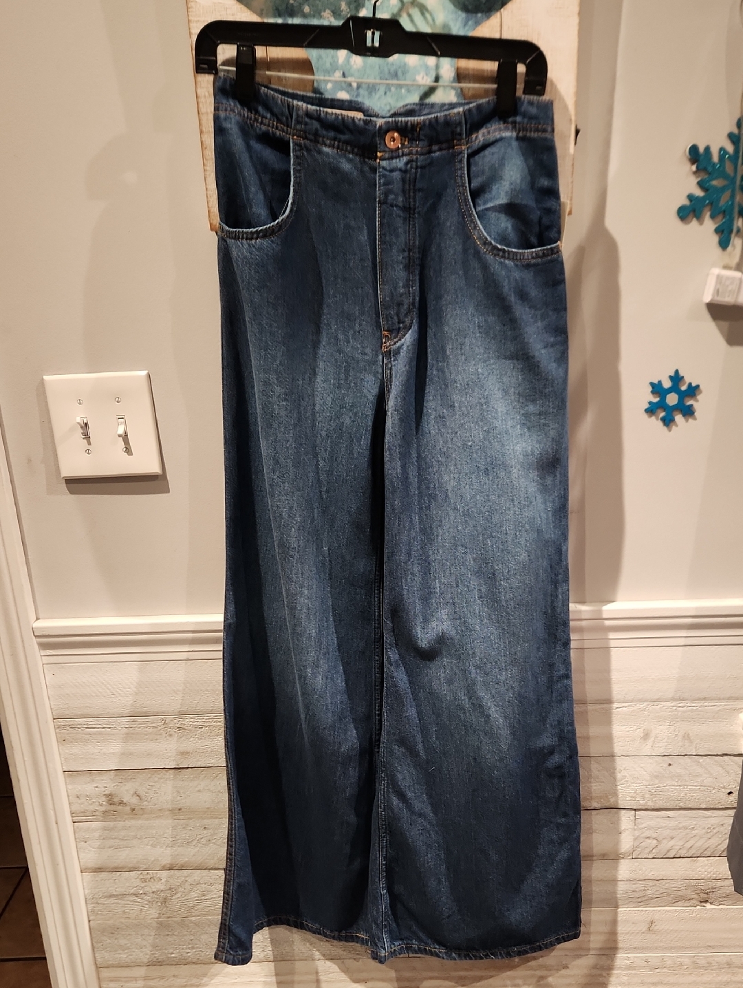 Wide Leg Women's Jeans - Blue Denim